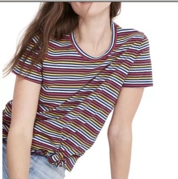 Madewell Rainbow Stripe Knot front Short Slv Tee - Picture 4 of 7